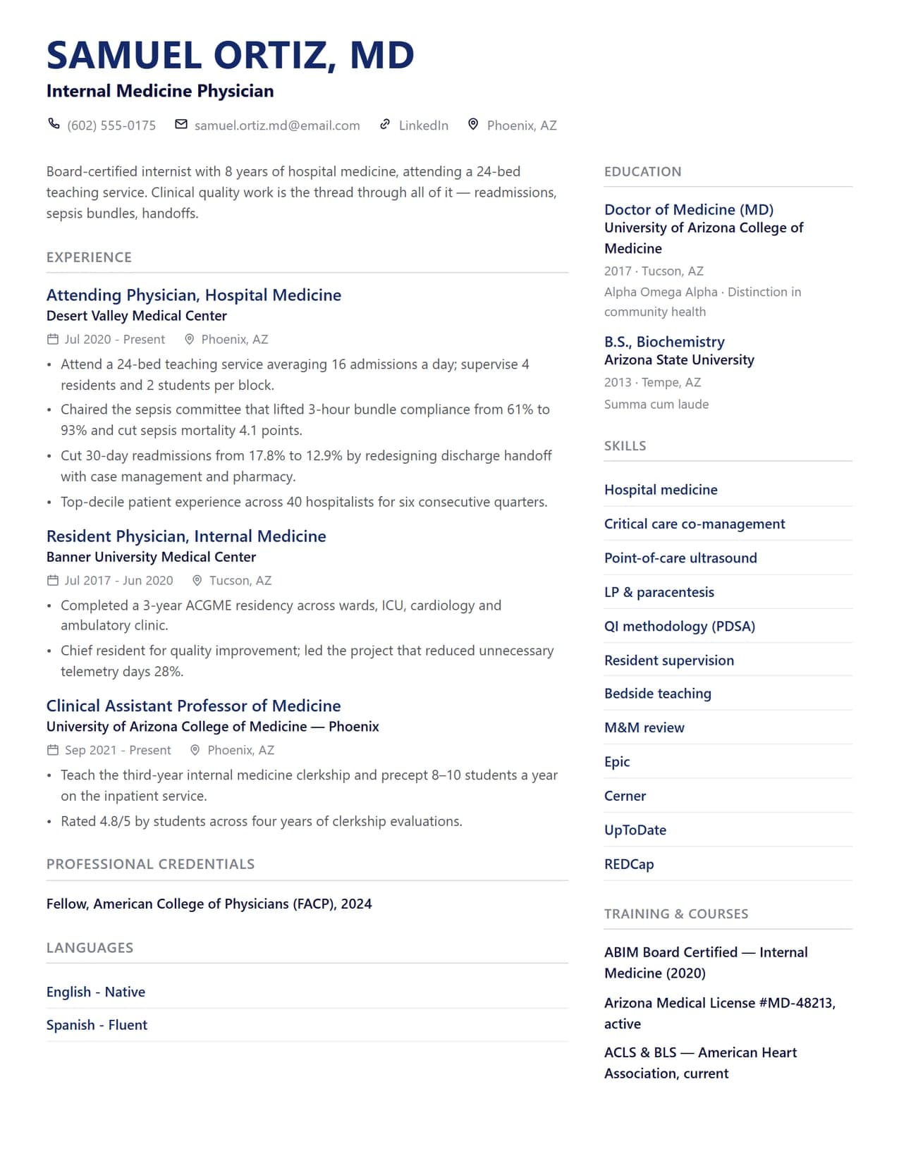 ATS Friendly Doctor Resume Template