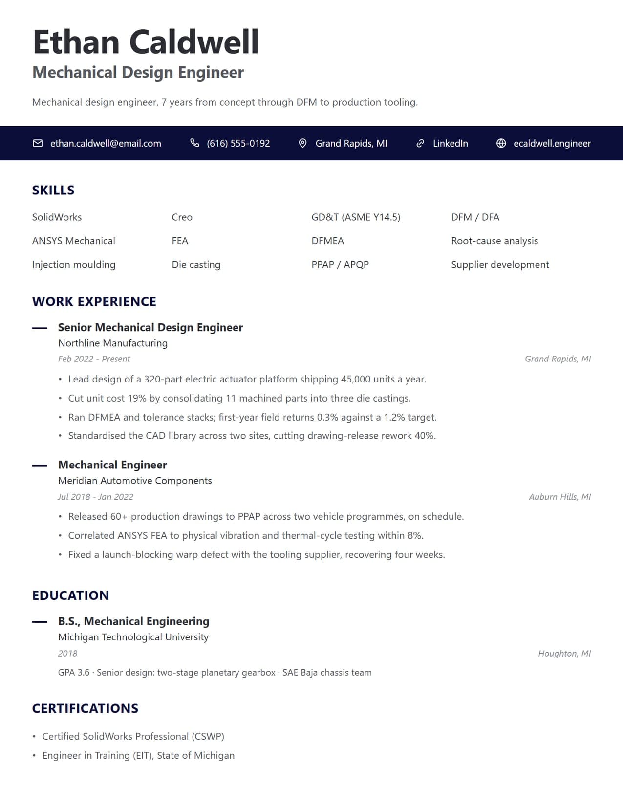 ATS Friendly Mechanical Engineer Resume Template