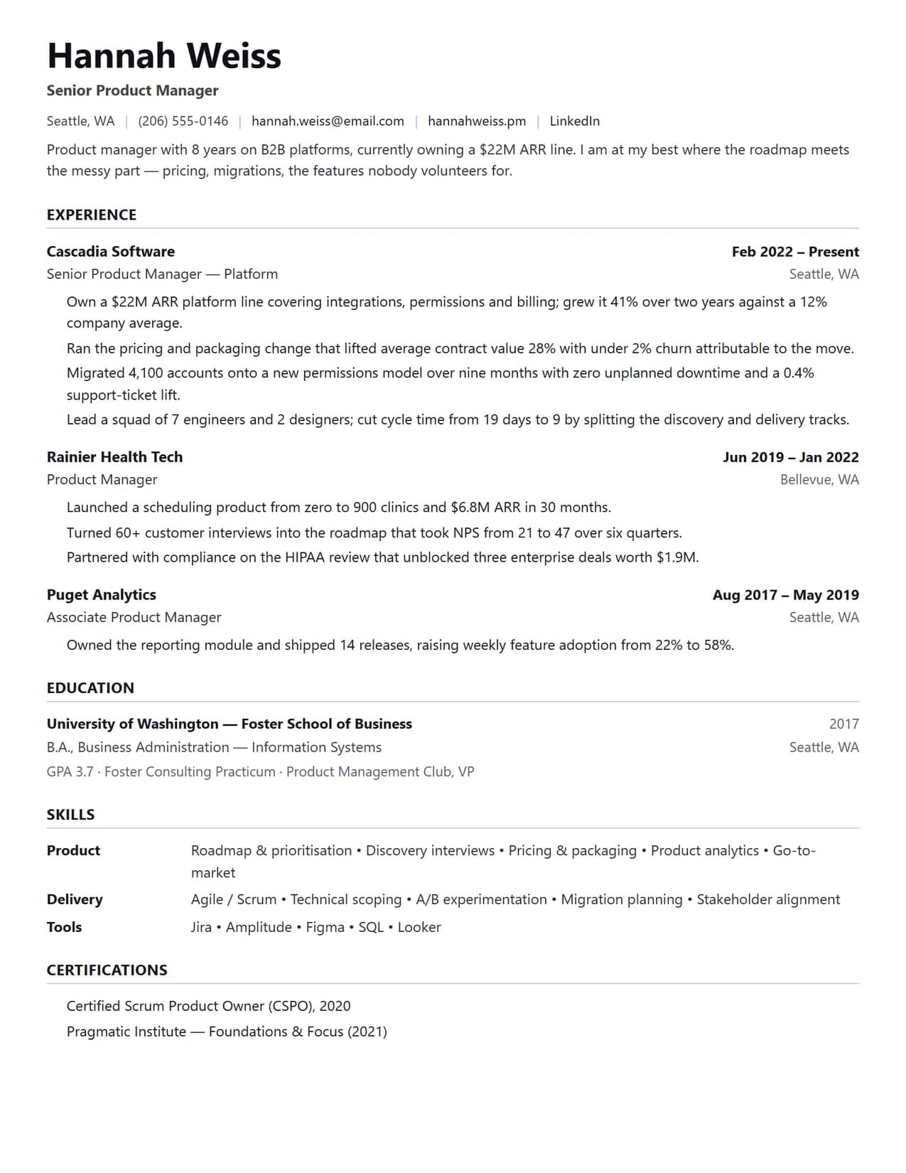 ATS Friendly Product Manager Resume Template