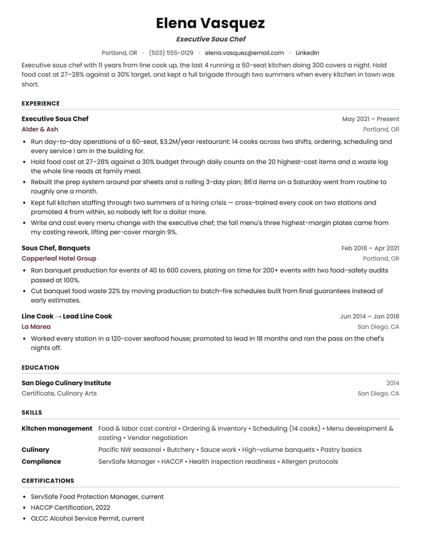 Chef resume sample