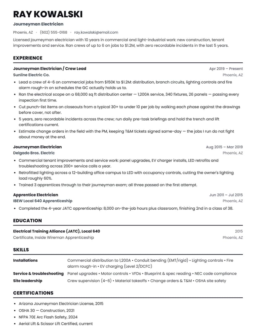 Electrician resume sample
