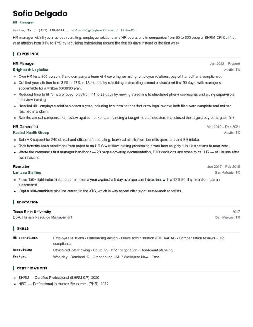 Human Resources resume sample
