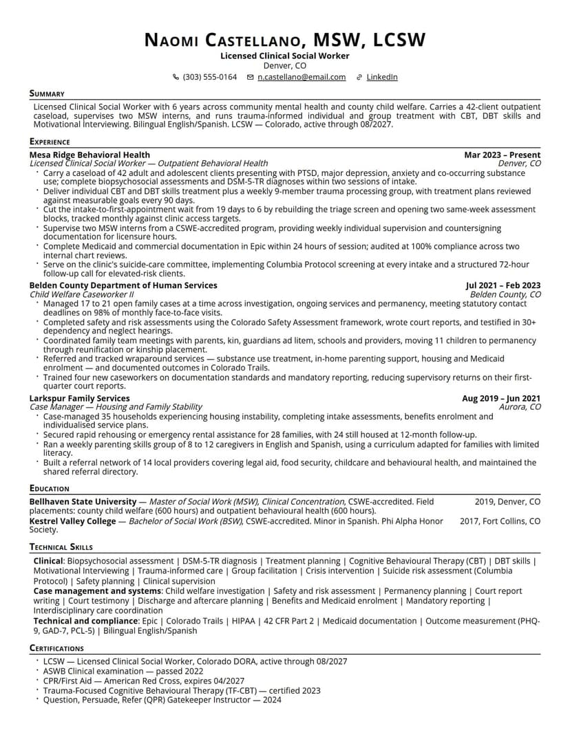 Social Worker resume sample