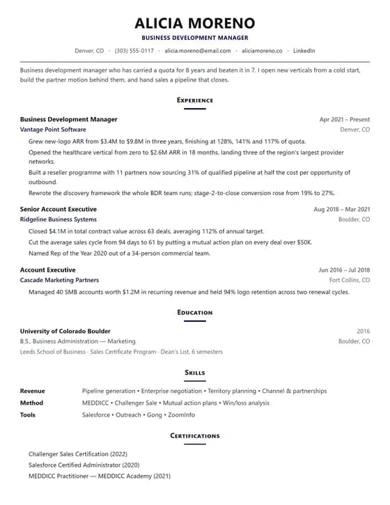ATS Friendly Business Development Resume Template
