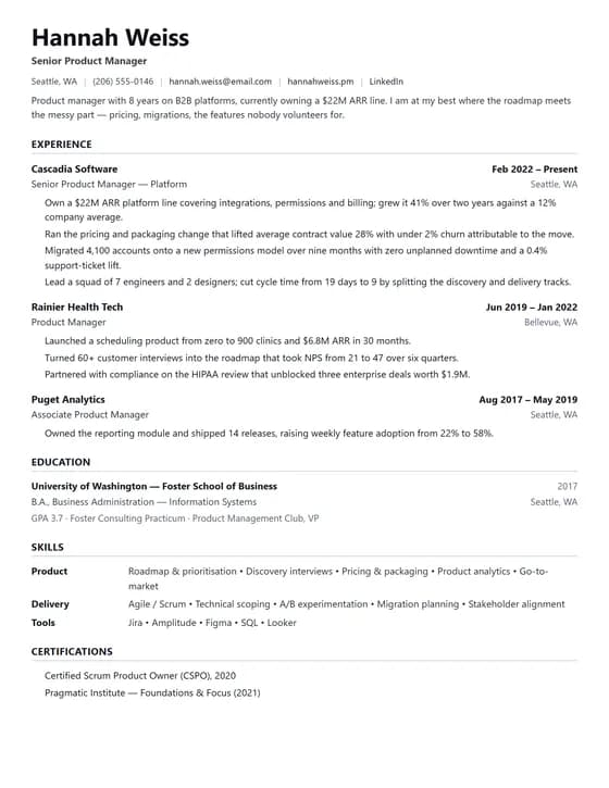 ATS Friendly Product Manager Resume Template
