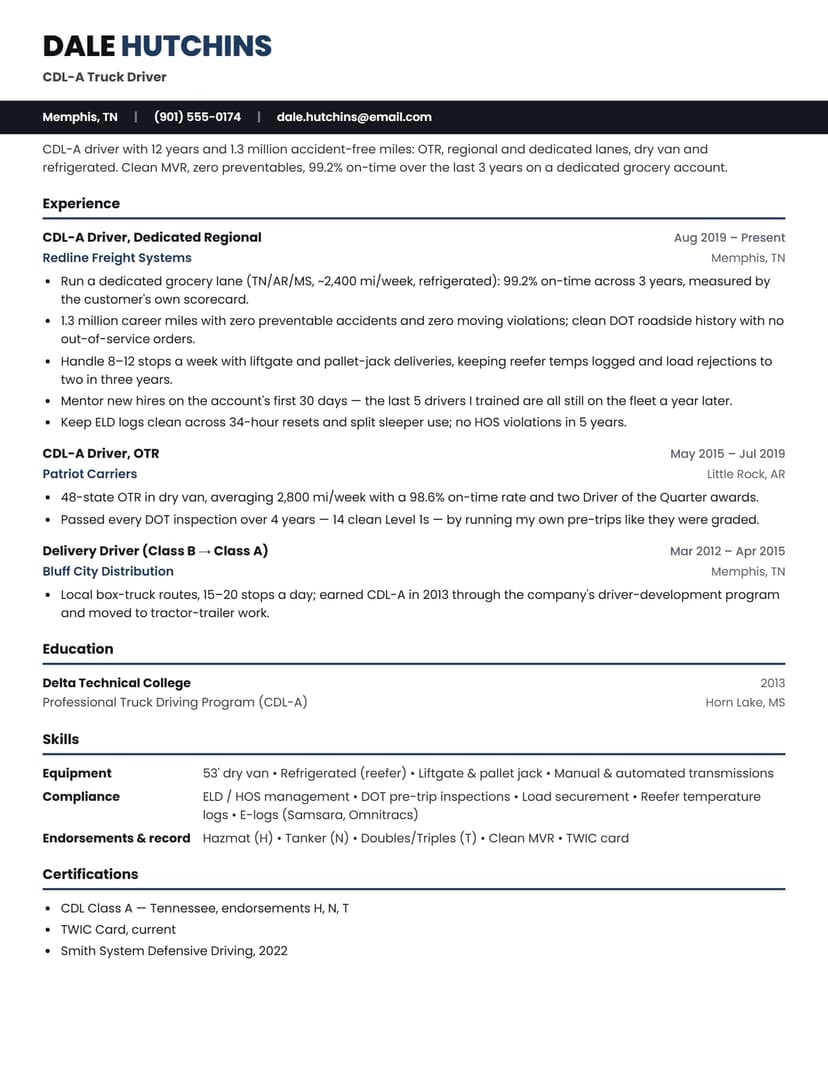 Truck Driver resume sample