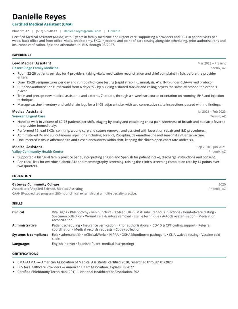 Medical Assistant resume sample