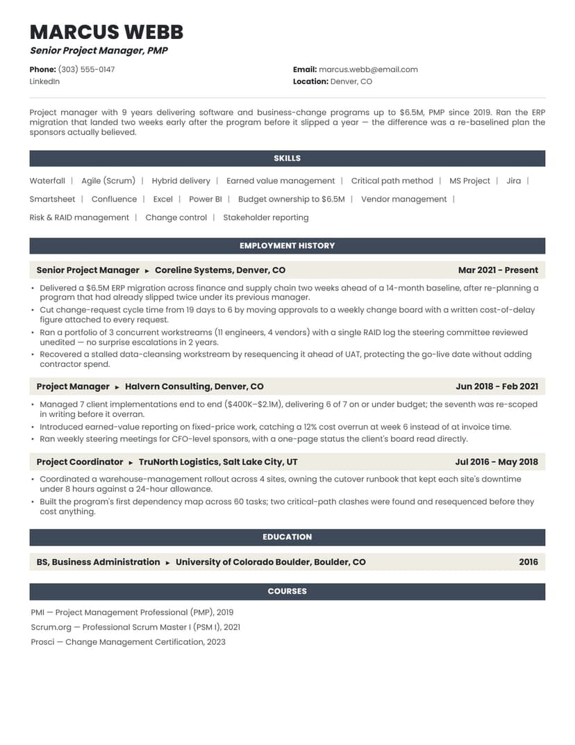 Project Manager resume sample